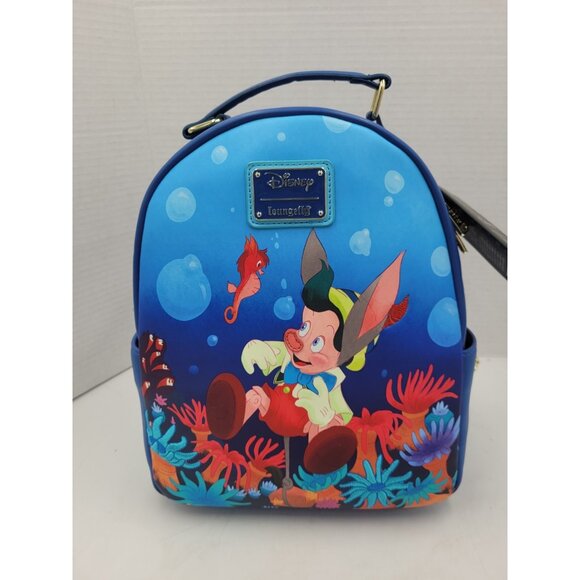 Loungefly Disney Pinocchio Mini Backpack Bag Underwater With Wallet NEW